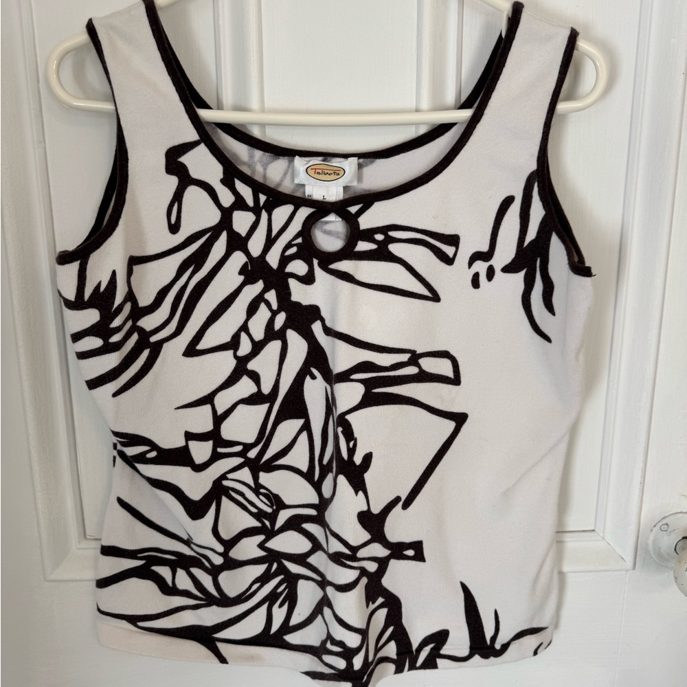 Talbots Brown and White Graphic Fitted Tank Top